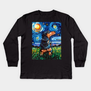 Black and Tan Shorthair Dachshund Night Kids Long Sleeve T-Shirt